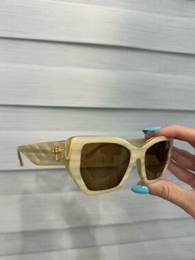 Tory Burch Cream Frame Sunglasses with Brown Lenses